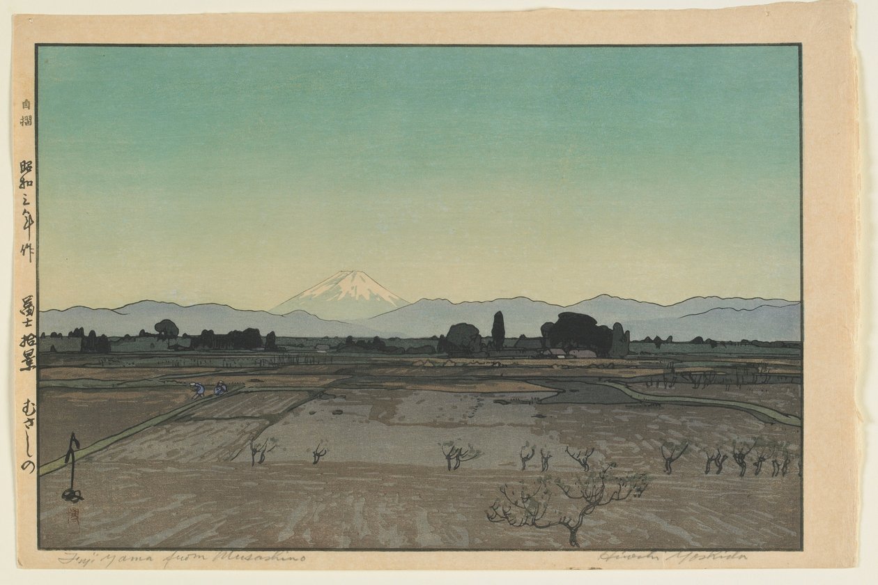 Fuji desde Musashino, de la serie, Diez vistas del monte Fuji, época Showa de Hiroshi Yoshida