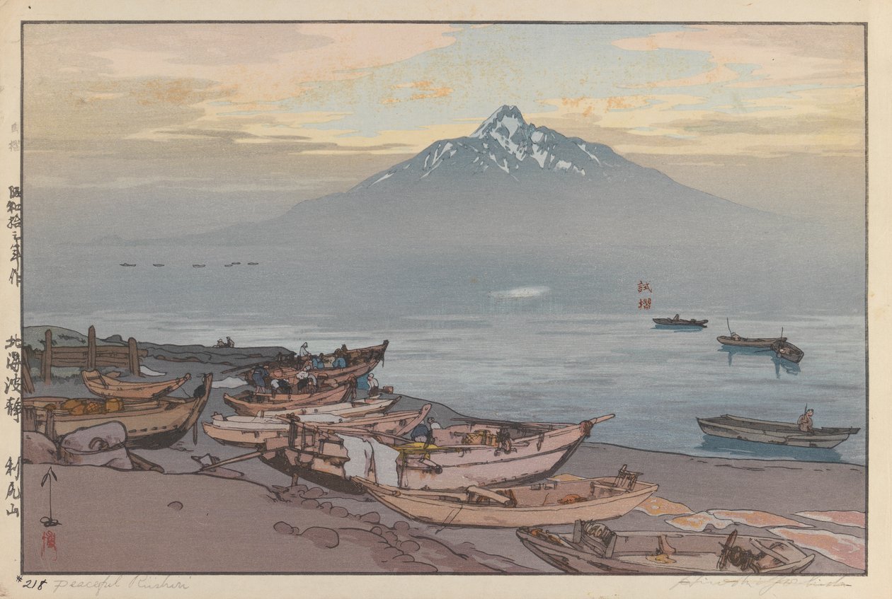Peaceful Rishiri (grabado en madera sobre papel) de Hiroshi Yoshida