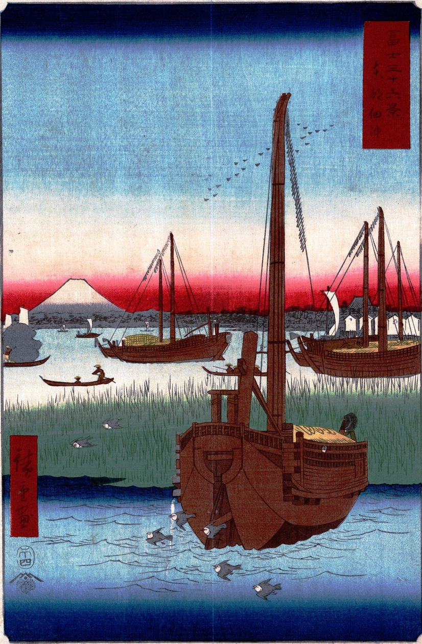 36 vistas del monte Fuji - #4. Frente a la isla Tsukuda de Utagawa Hiroshige