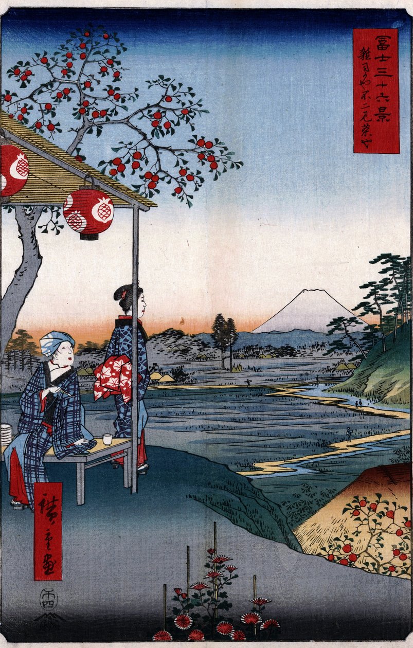 La casa de té con vista al Monte Fuji de Utagawa Hiroshige