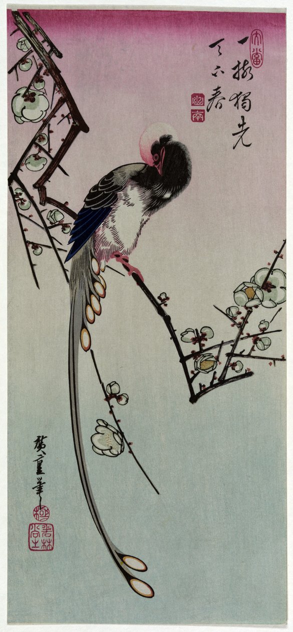 Ume ni Onagadori de Utagawa Hiroshige