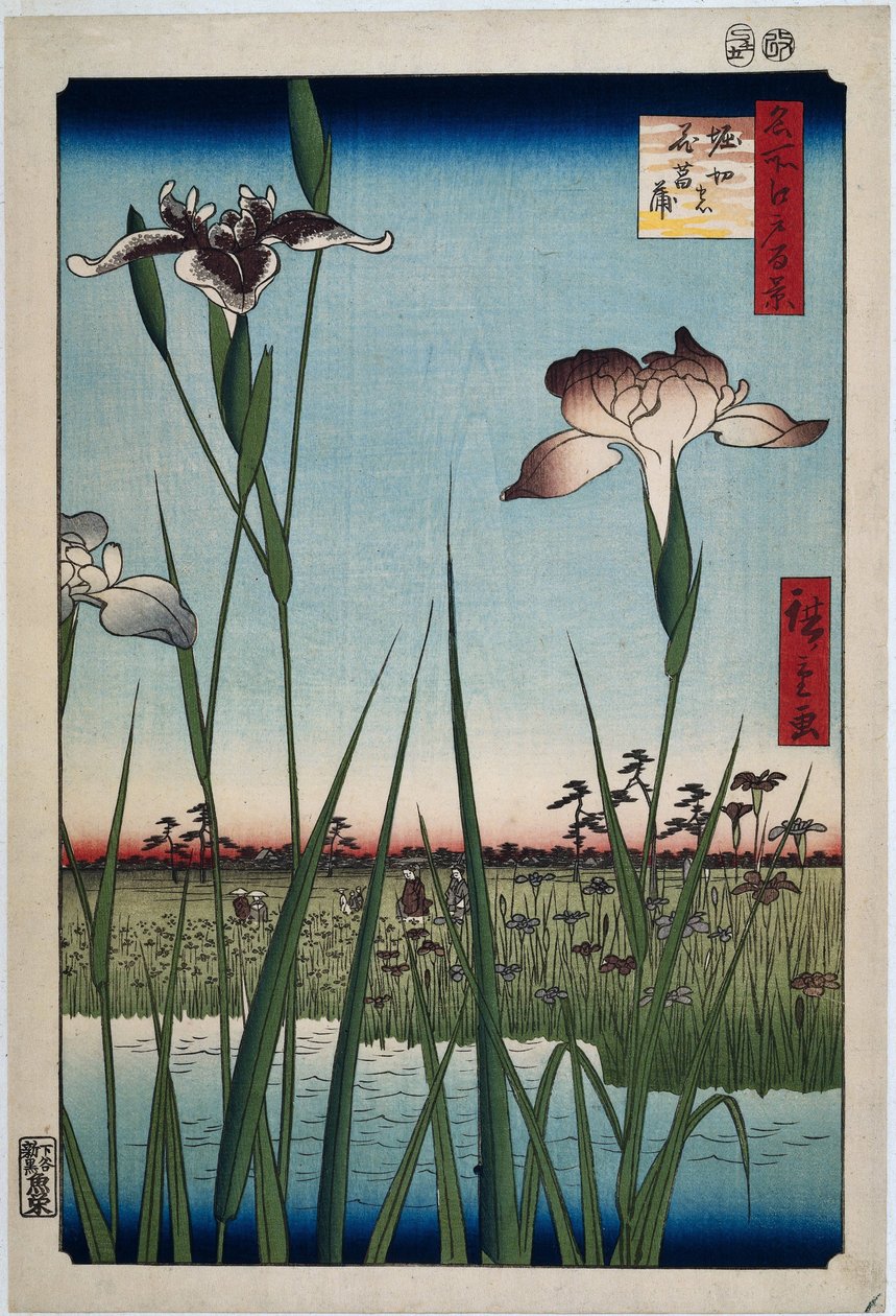 Iris en Horikiri
Horikiri no hanashobu (título en el objeto)
Cien caras famosas de Edo (título de la serie)
Meisho Edo hyakkei (título de la serie en el objeto) de Hiroshige (I) , Utagawa