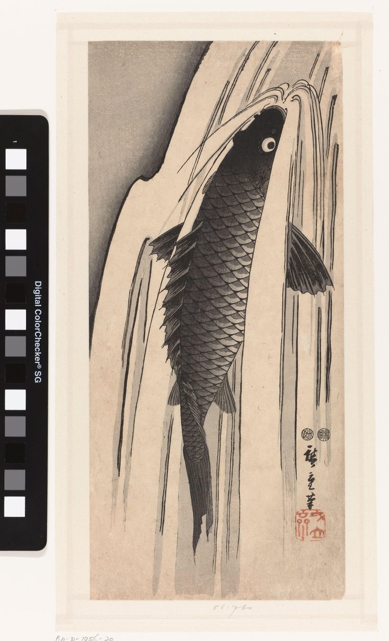 Carpa nadando contra una cascada de Hiroshige (I) , Utagawa