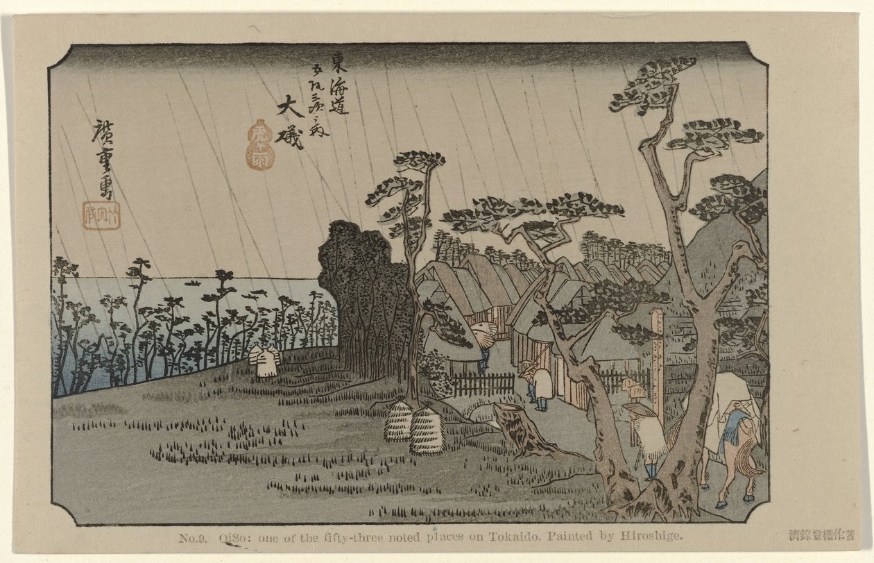 Oíso No. 9. Oiso: uno de los cincuenta y tres lugares señalados en Tokaido. Pintado por Hiroshige (título sobre el objeto) De Tôkaidô van Hiroshige (título de la serie) Hiroshige no fude Tôkaidô (título de serie sobre objeto) de Hiroshige (I) , Utagawa