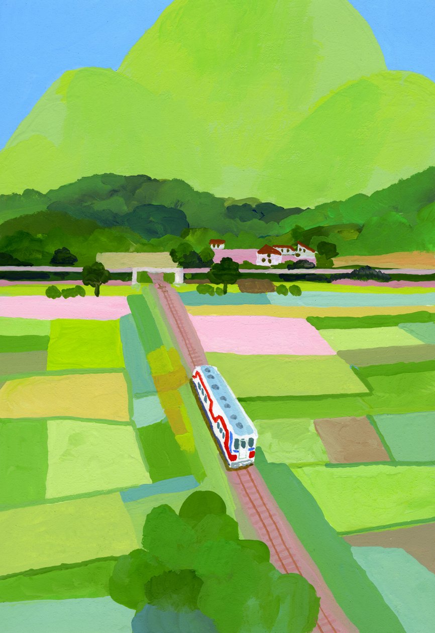 Gran montaña verde y campo de arroz de Hiroyuki Izutsu