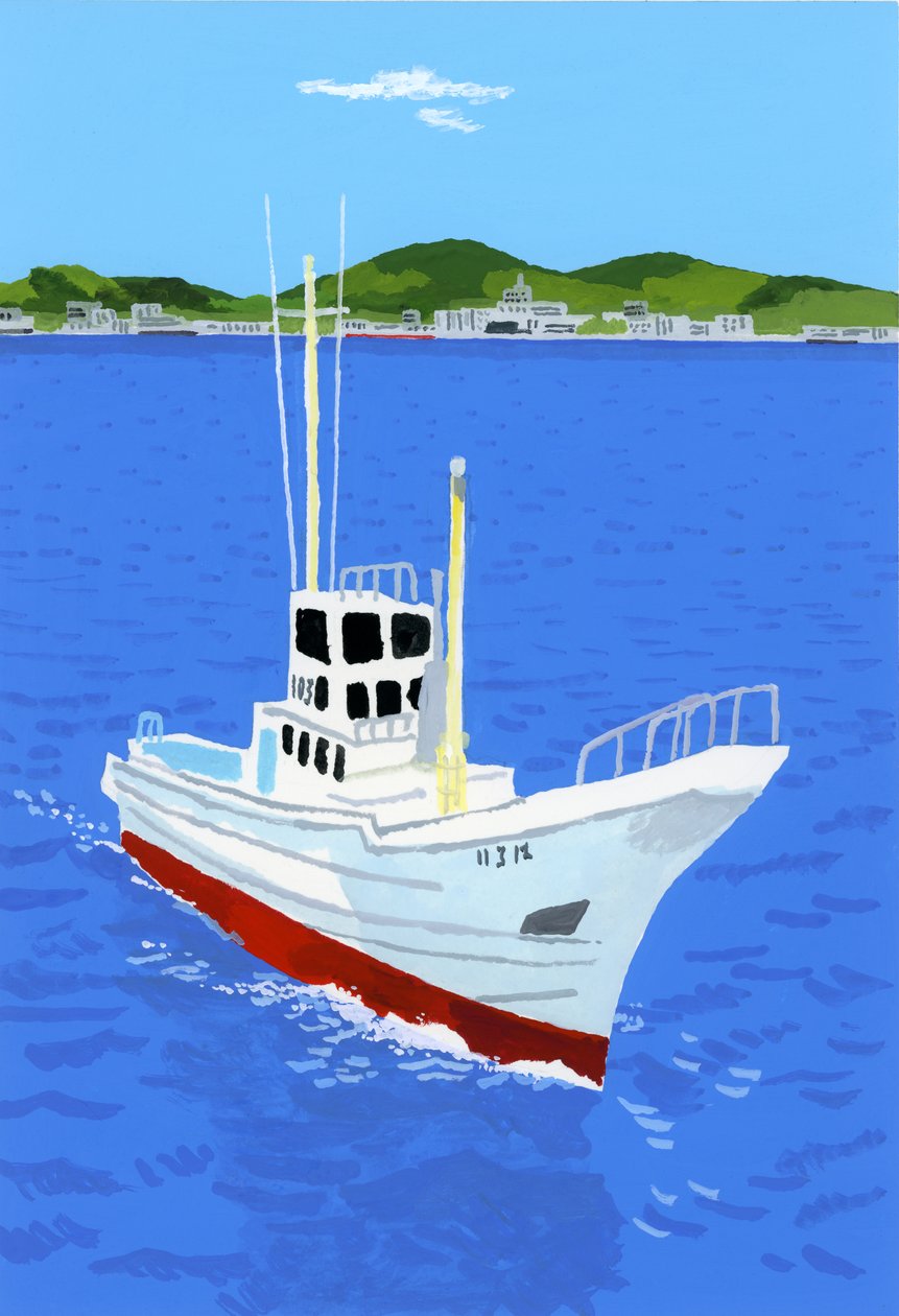 Barco de pesca y puerto de Hiroyuki Izutsu