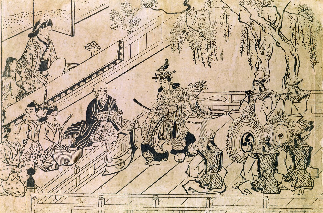 Escena de una danza sagrada de Hishikawa Moronobu
