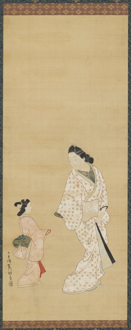 Yujo y una niña, 1688-1697 de Hishikawa Morofusa