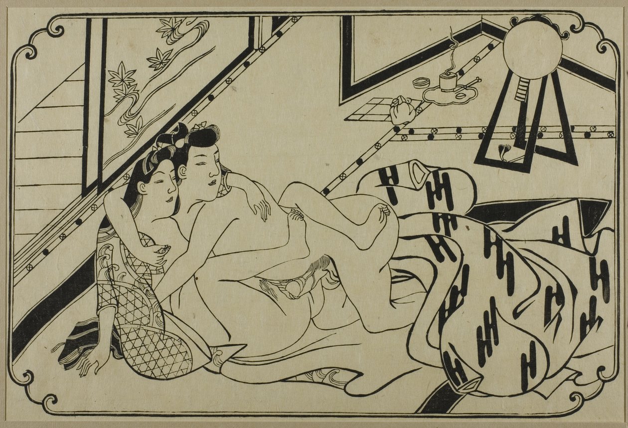 Una hoja de un álbum shunga de Hishikawa Moronobu