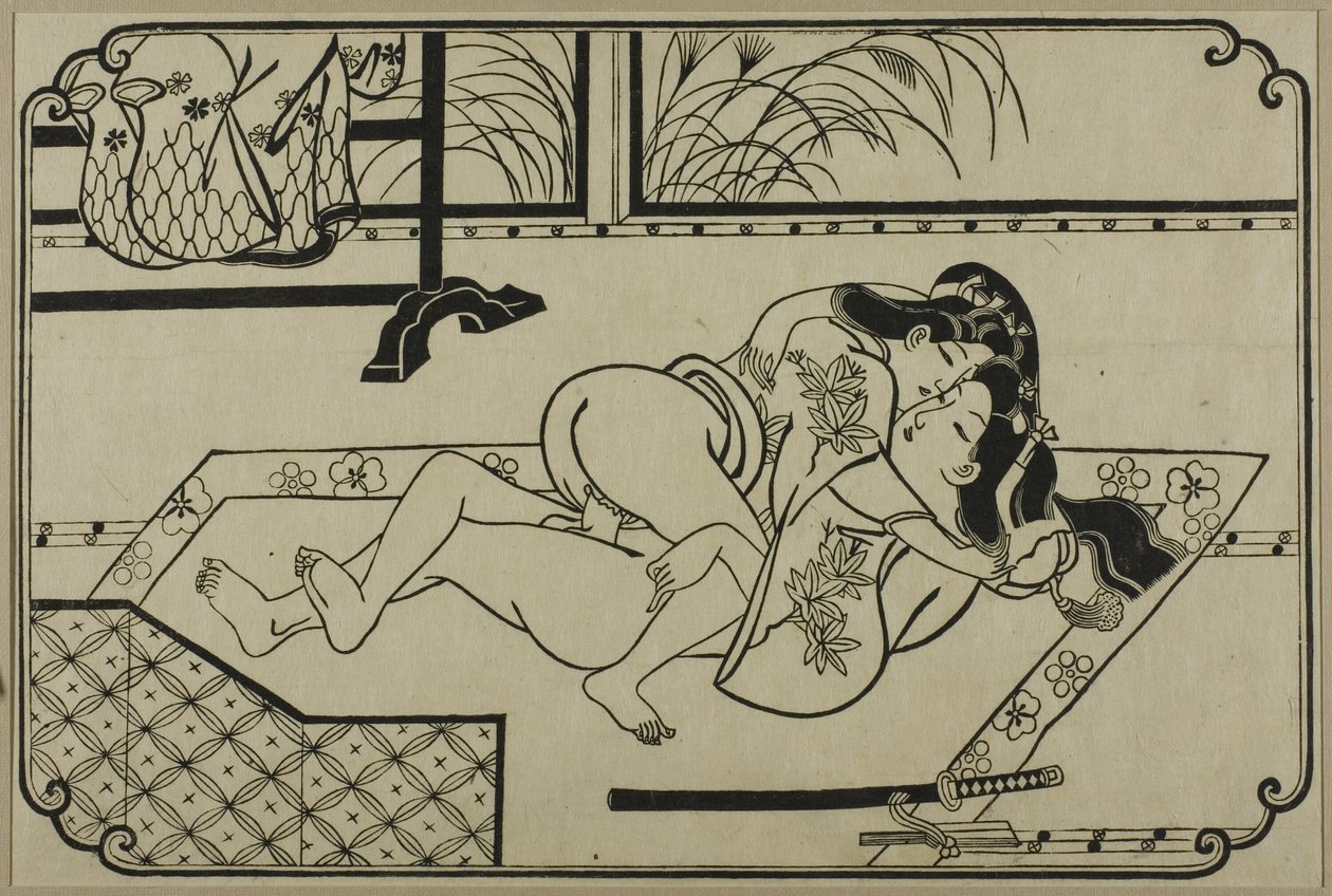 Una hoja de un álbum shunga de Hishikawa Moronobu