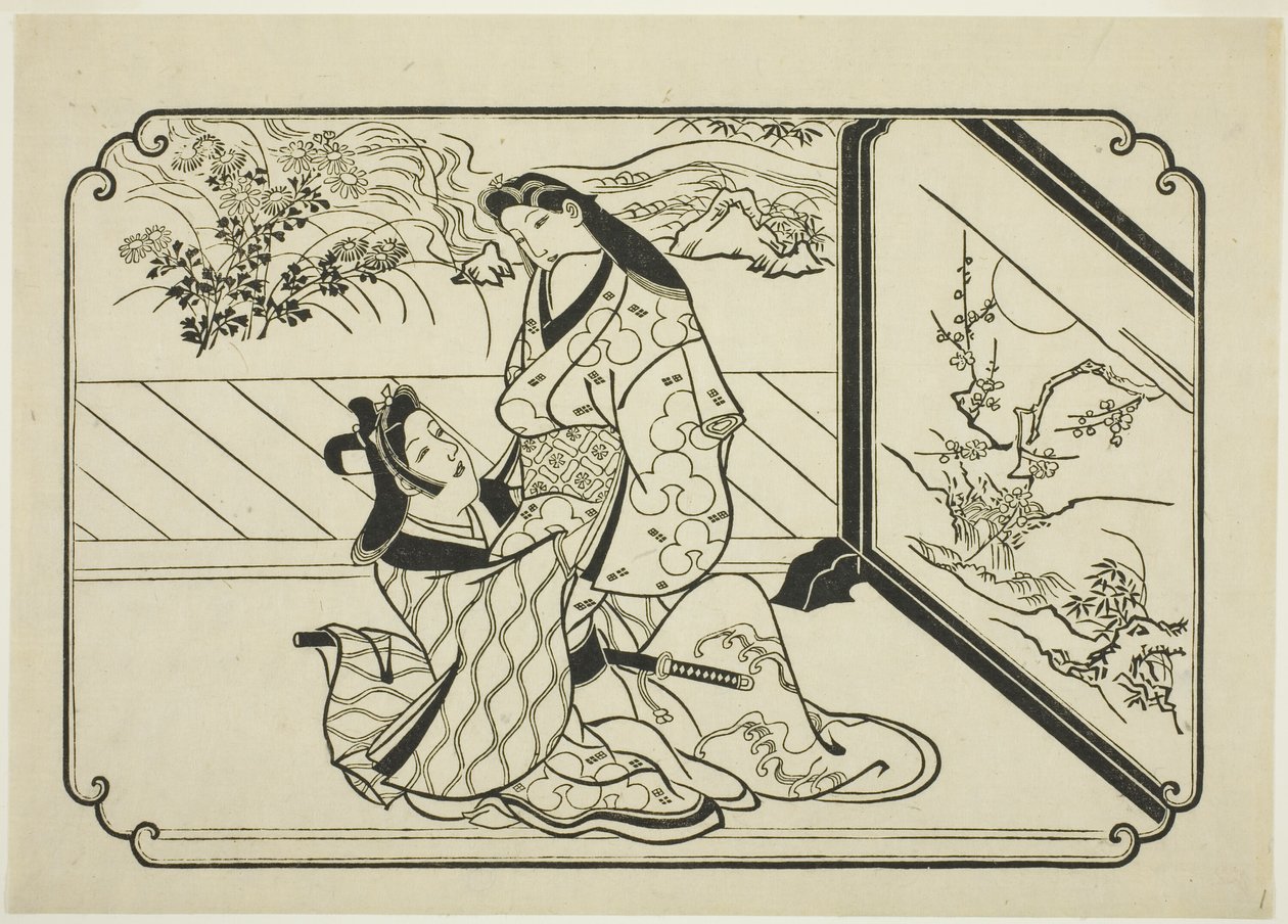Detrás de la pantalla de Hishikawa Moronobu