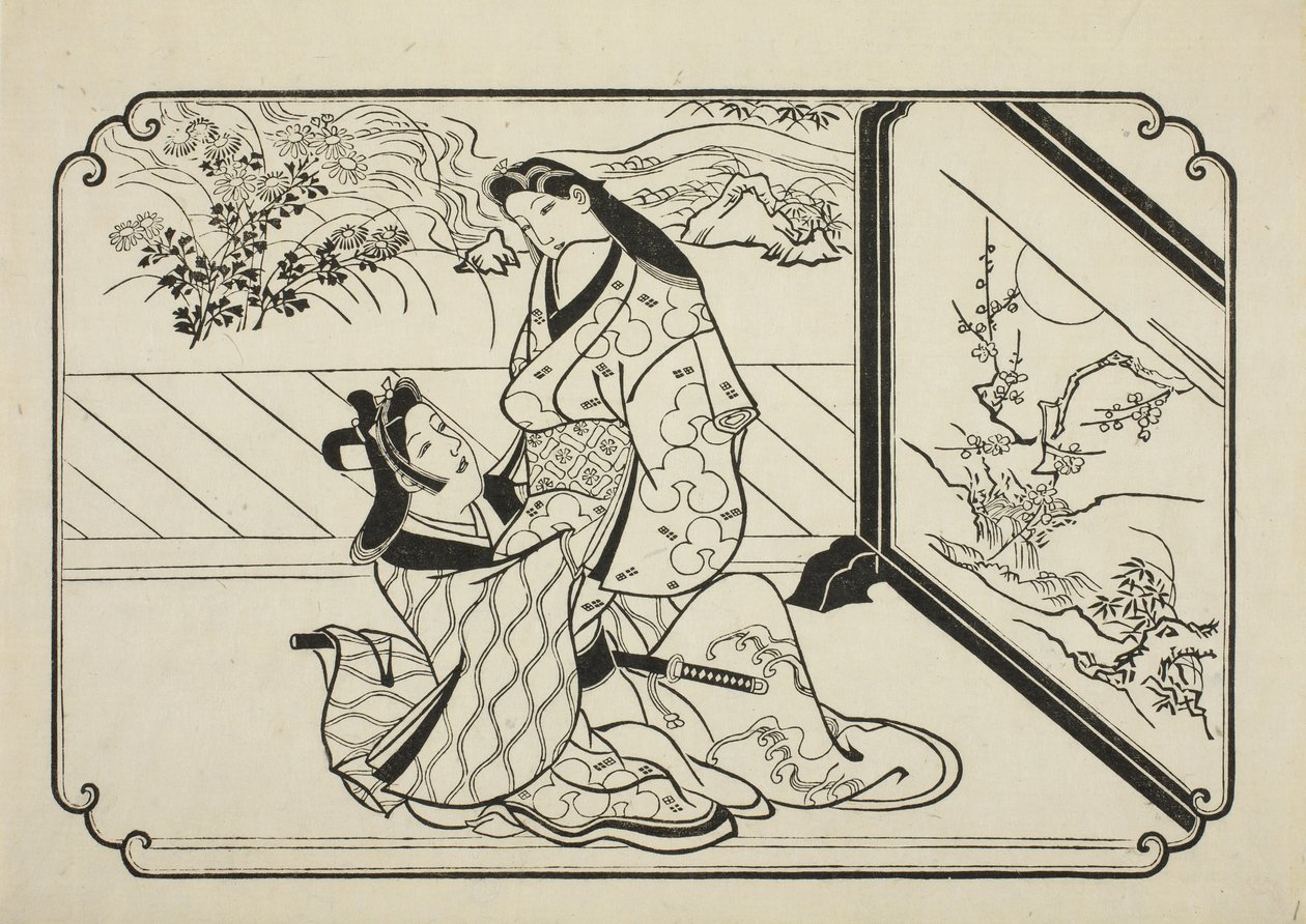Detrás de la pantalla, c.1673-81 de Hishikawa Moronobu