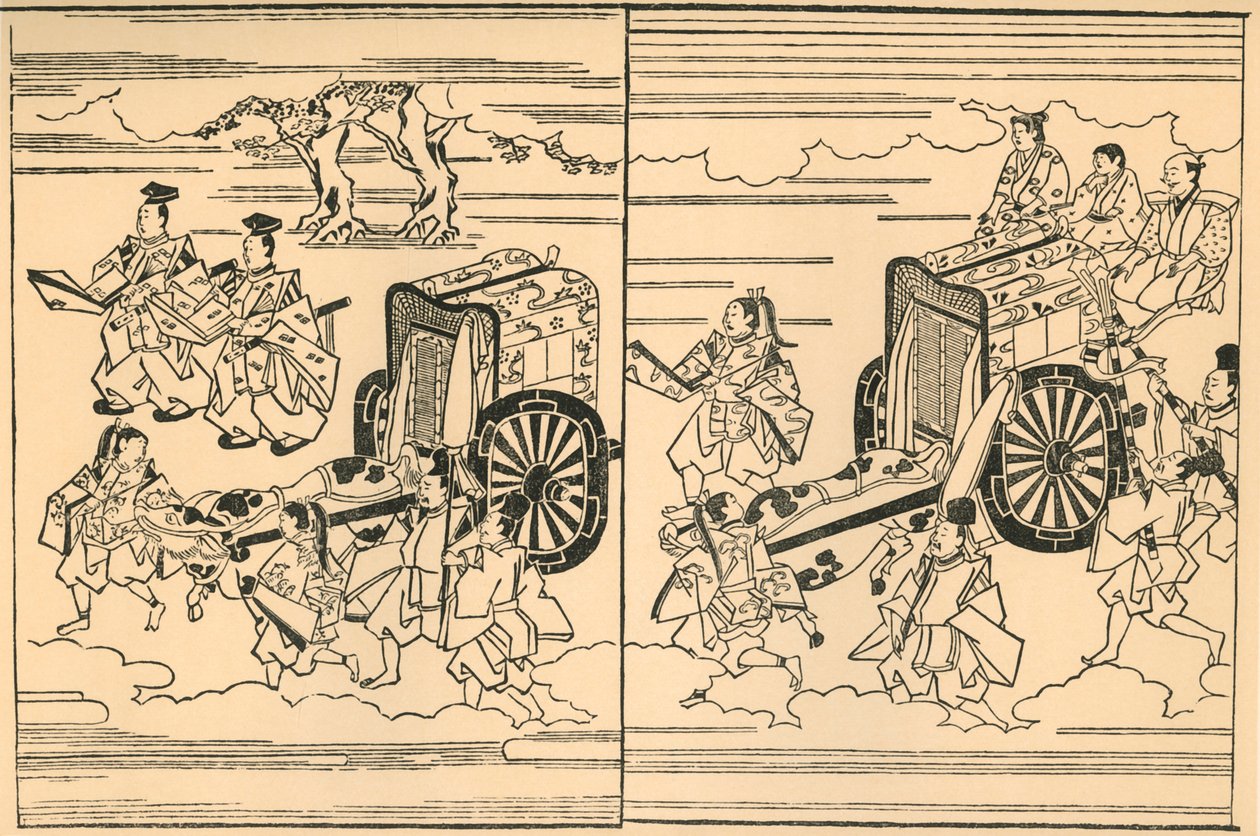 Carros tirados por bueyes, 1663, 1924 de Hishikawa Moronobu