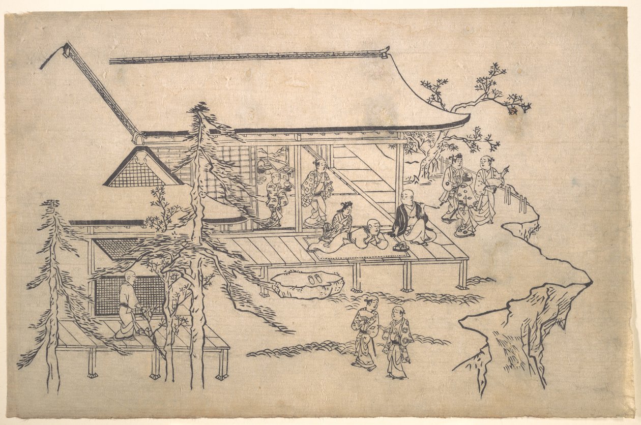 Escena de contemplación de flores de Hishikawa Moronobu