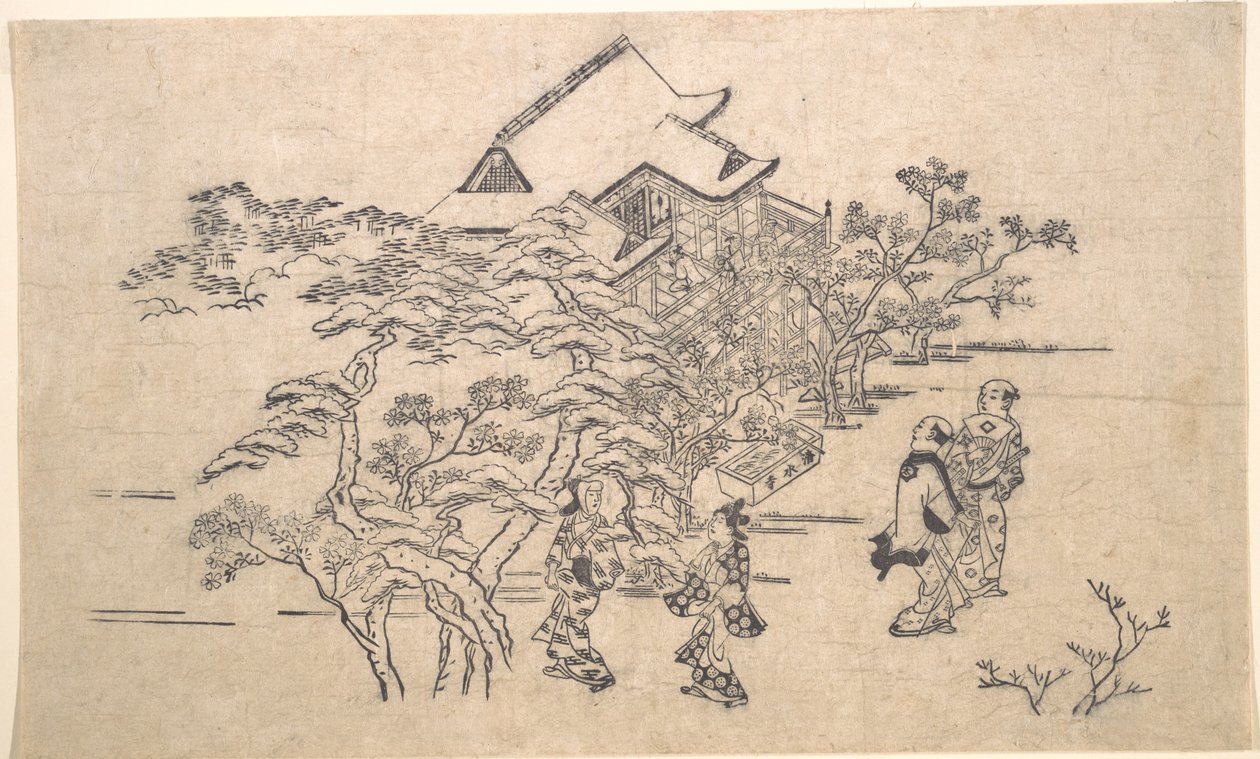 Templo Kiyomizu en Kioto de Hishikawa Moronobu