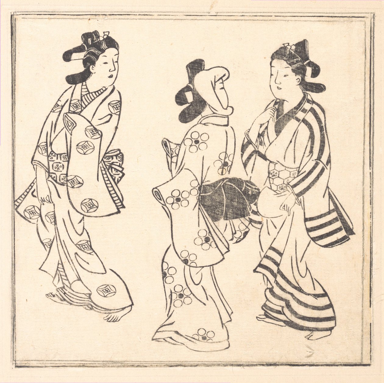 Hoja de un libro titulado: Wakoku Hiaku-jo: Cien mujeres japonesas de Hishikawa Moronobu