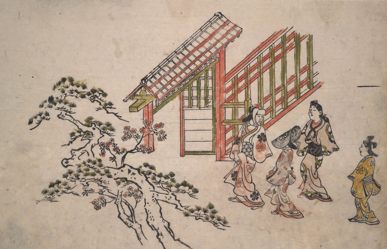 Cerca de la nueva puerta de Yoshiwara de Hishikawa Moronobu