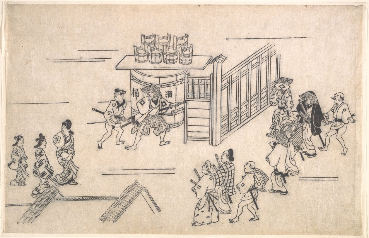 La cuarta escena, de la serie Escenas del barrio del placer en Yoshiwara, en Edo de Hishikawa Moronobu