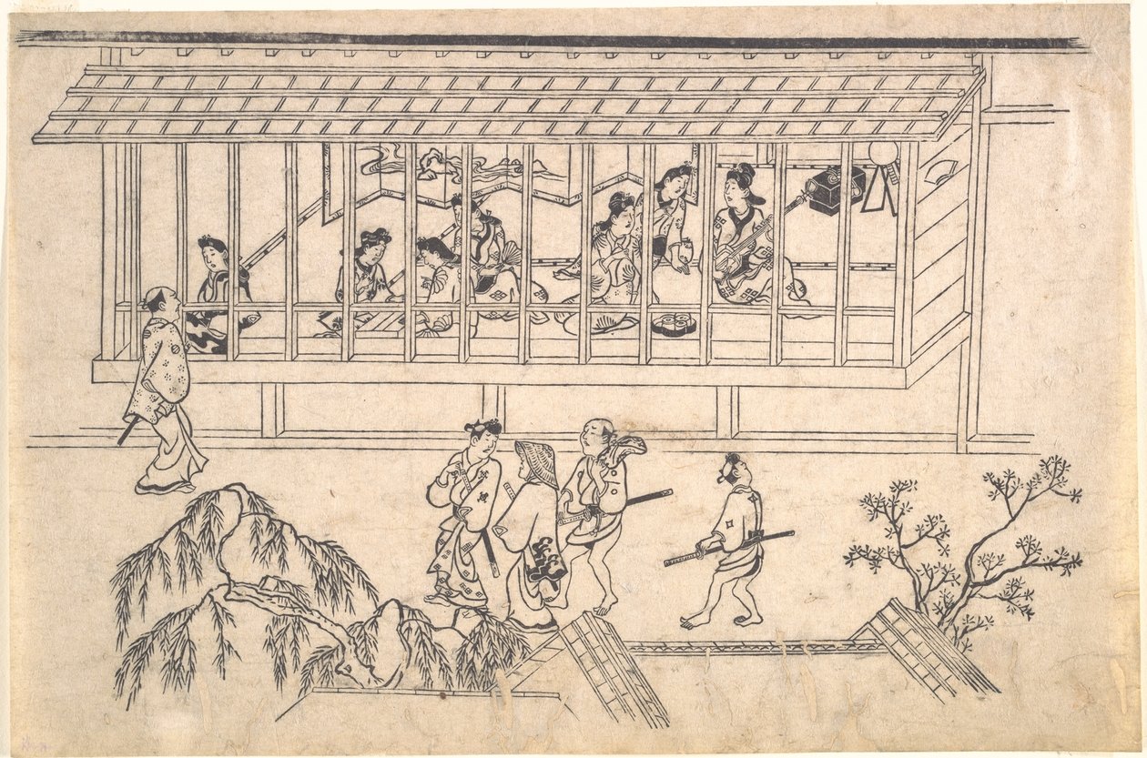 La sexta escena de Escenas del barrio de placer de Yoshiwara en Edo de Hishikawa Moronobu