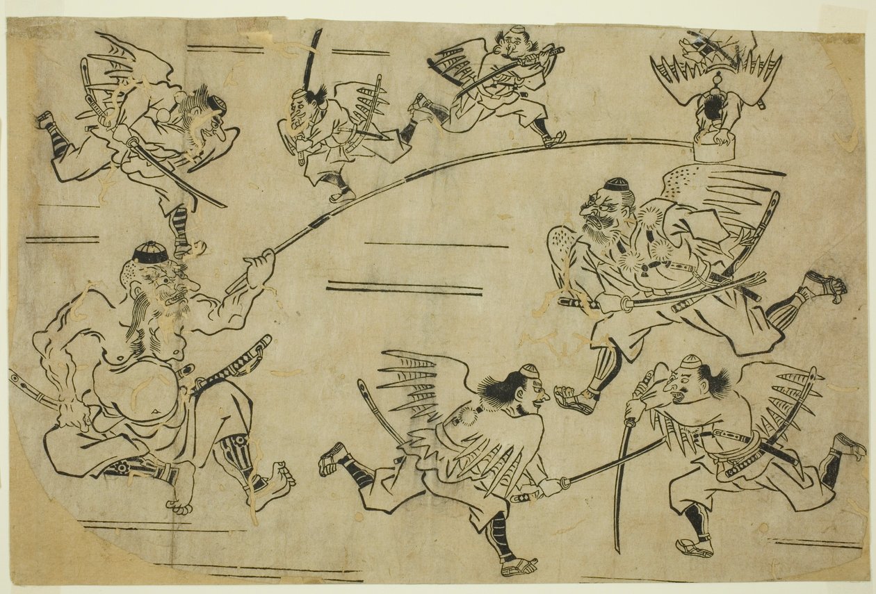 El rey Tengu entrenando a sus alumnos de Hishikawa Moronobu