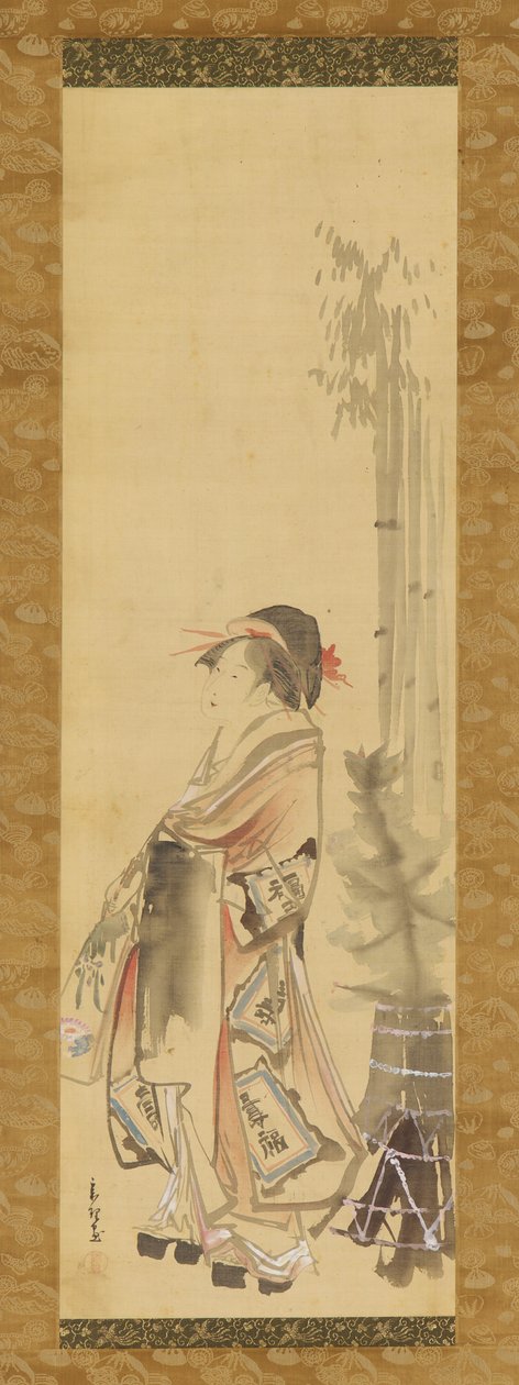 Niña jugando al volante y al gallito, 1615-1868 de Hishikawa Sori