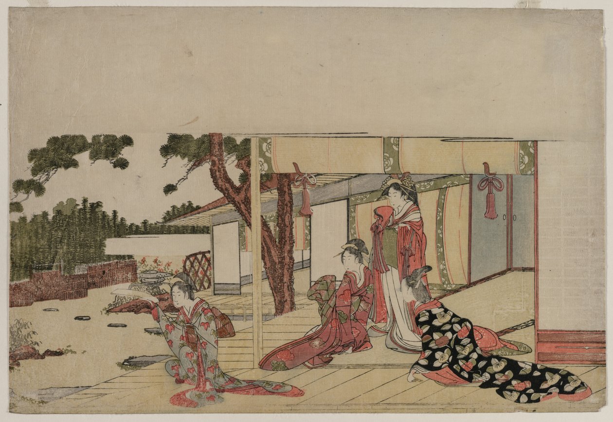Mujeres en una veranda, c. 1800 de Hishikawa Sori III
