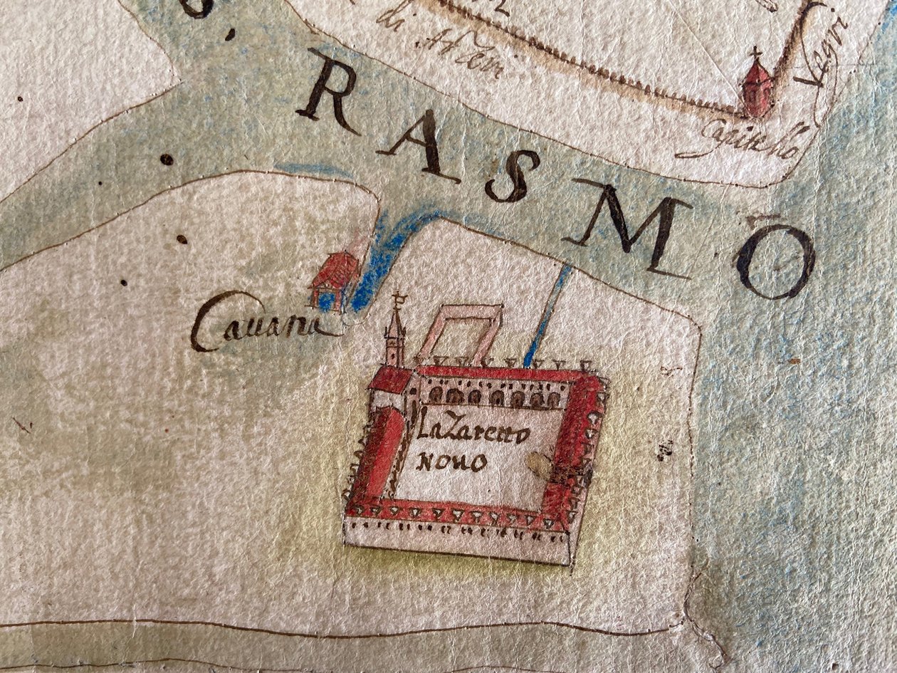 Lazzaretto Nuovo en un mapa del siglo XVII de Historical Document.