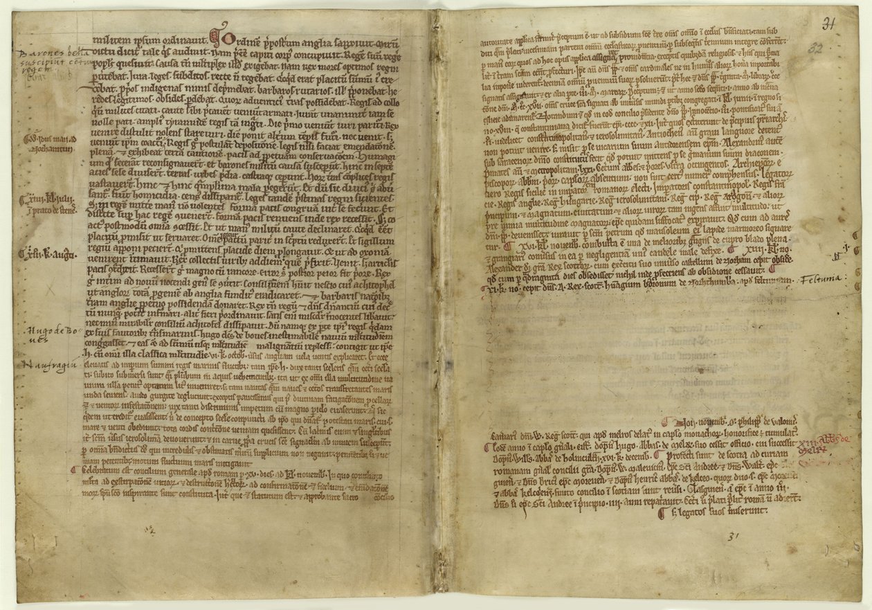 Relato en verso de la Carta Magna en la Crónica de la Abadía de Melrose, 1270s de Historical Document