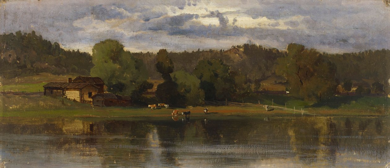 Vacas en Lakeside, ambiente vespertino de Hjalmar Munsterhjelm