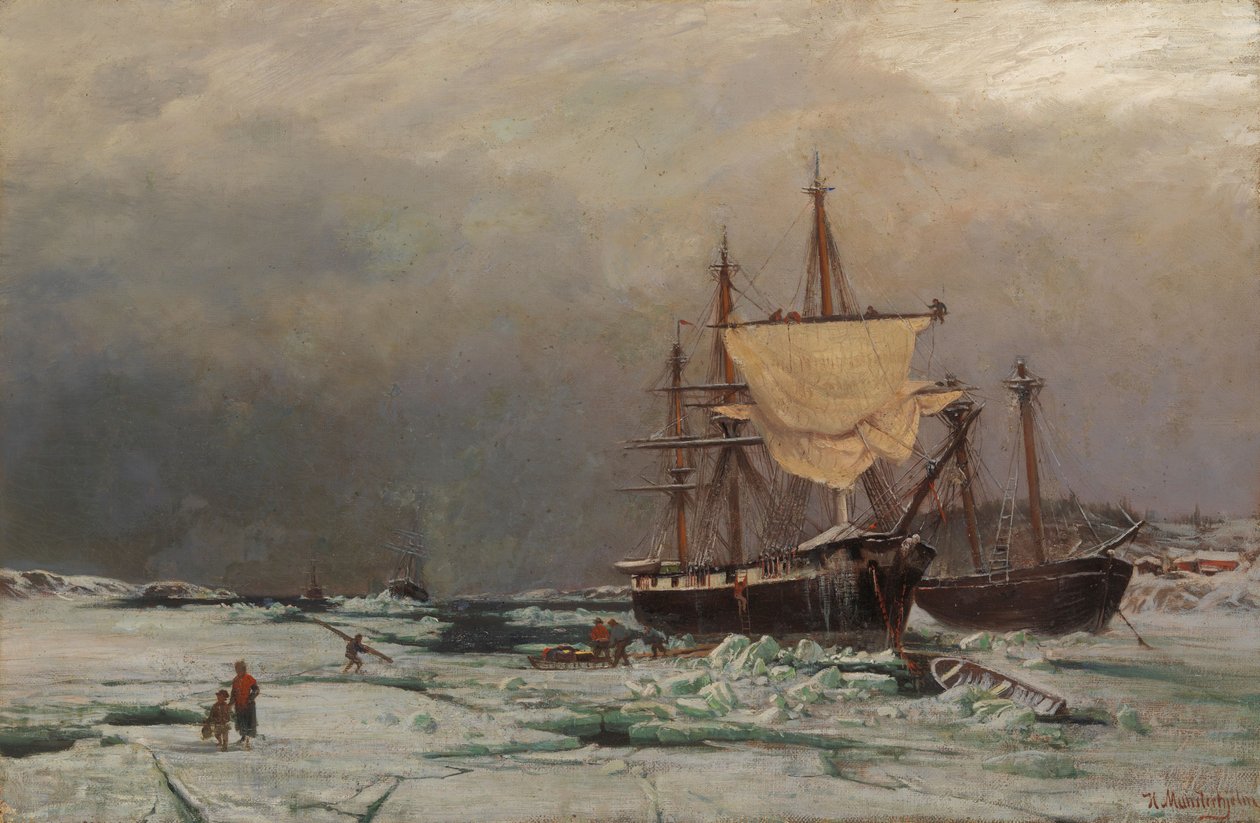 Paisaje marino con rompehielos de Hjalmar Munsterhjelm