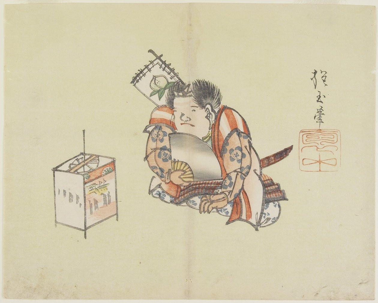 (Momotaro usando un abanico), c. 1830 de Hogyoku