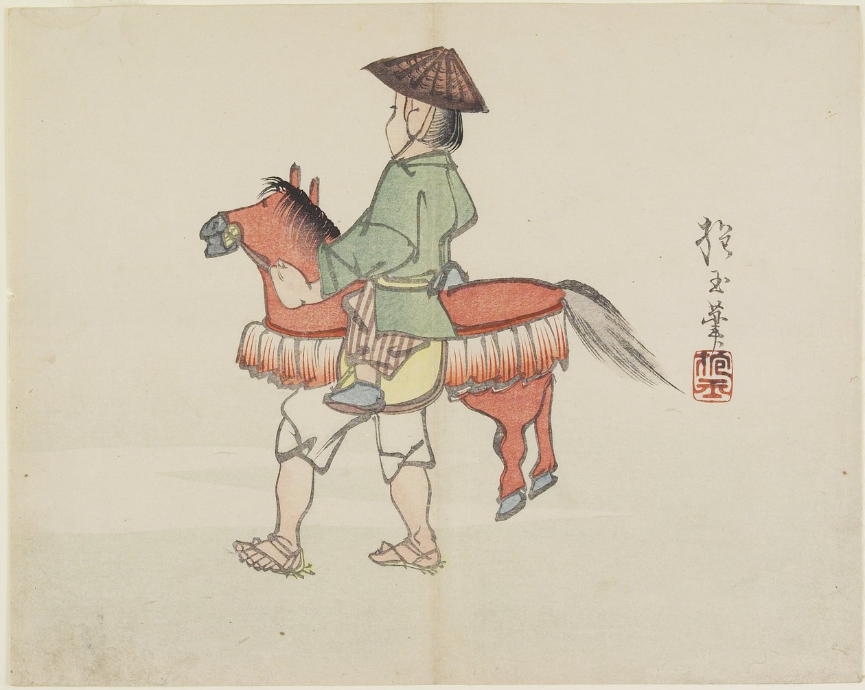 (Artista callejero con disfraz de caballo), c. 1830 de Hogyoku