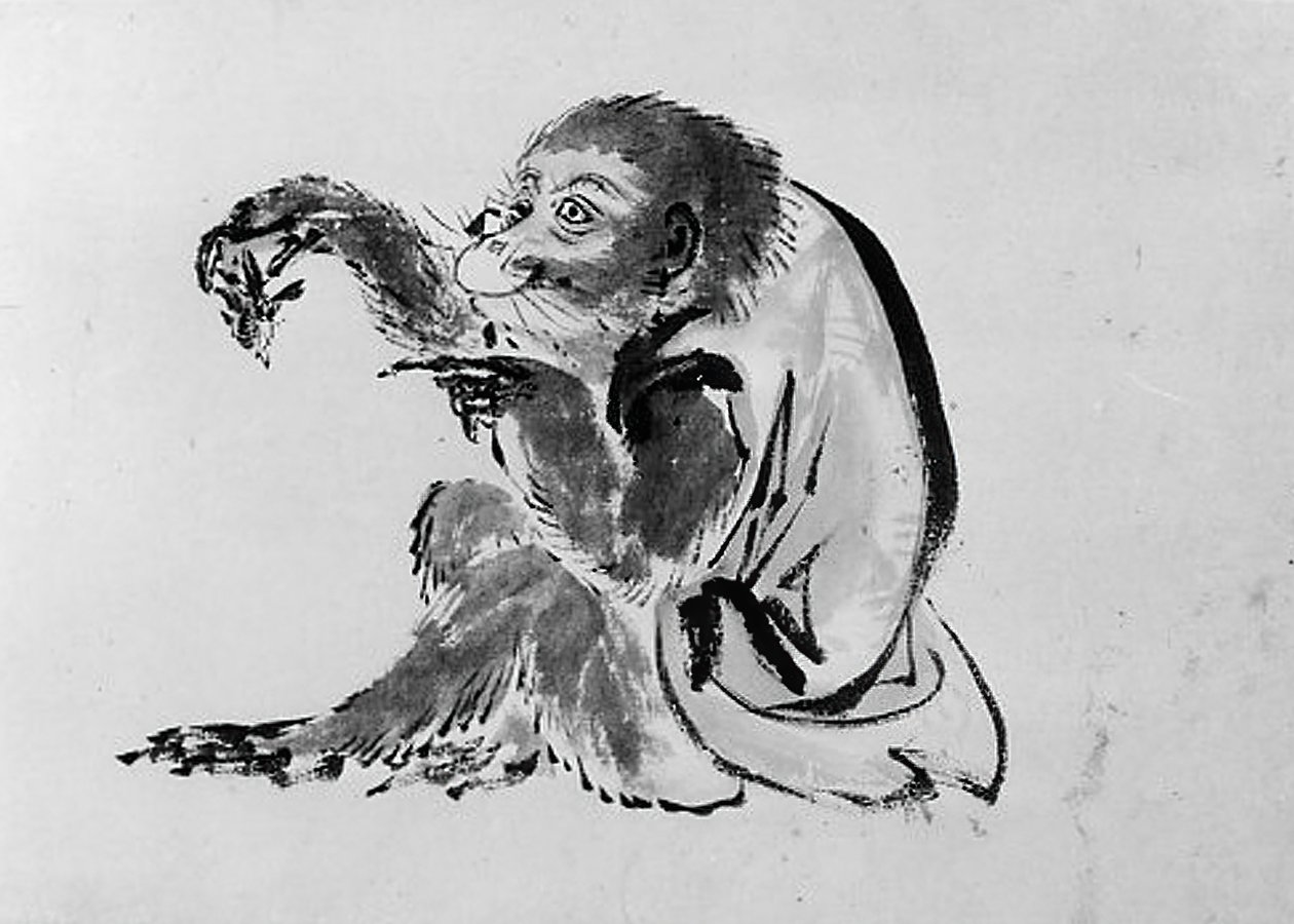 Mono y abeja, siglo XIX de Hokusai School.