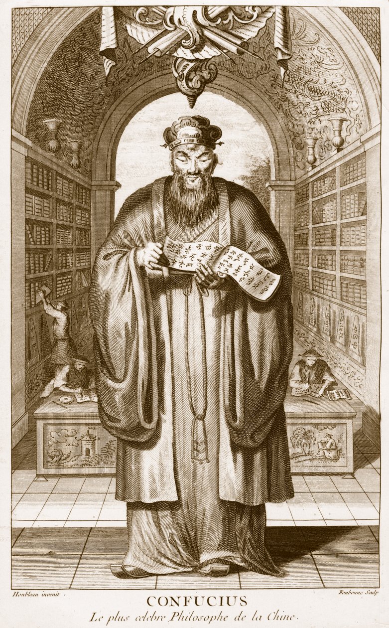 Kong-Fu-Tse, o Confucio, el Filósofo Más Celebrado de China, grabado por Henry Fletcher (fl.1729) de Honbleau