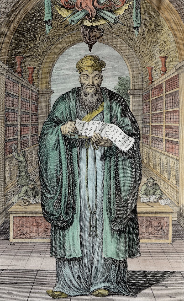 Kong-Fu-Tse, o Confucio, el filósofo más célebre de China, grabado por Henry Fletcher (fl.1729) de Honbleau