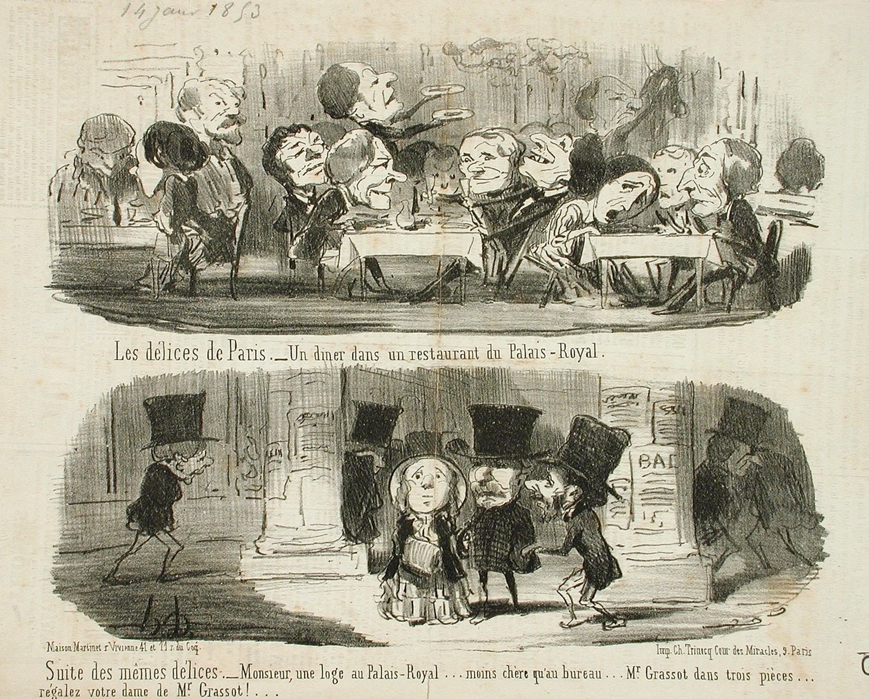 Una cena en el restaurante del Palais-Royal; Suite de los mismos deleites de Honoré Daumier