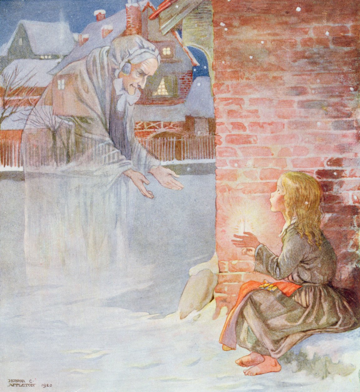 Abuela, llévame contigo, de "La pequeña cerillera" en una edición de "Cuentos de hadas" de Hans Christian Andersen (1805-75) 1920 (acuarela sobre papel) de Honor Charlotte Appleton