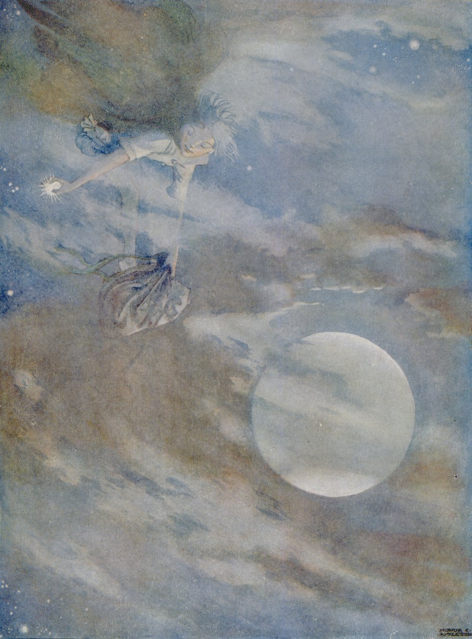 Debo bajar todas las estrellas para pulirlas, del cuento "Ole-Luk-Oie" en una edición de "Cuentos de hadas" de Hans Christian Andersen (1805-75) 1920 (acuarela sobre papel) de Honor Charlotte Appleton