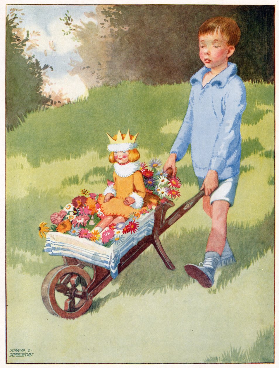 La princesa Celandine llegó en un precioso carruaje, ilustración de "Josephine Keeps House", publicado por Blackie & Co. de Honor Charlotte Appleton