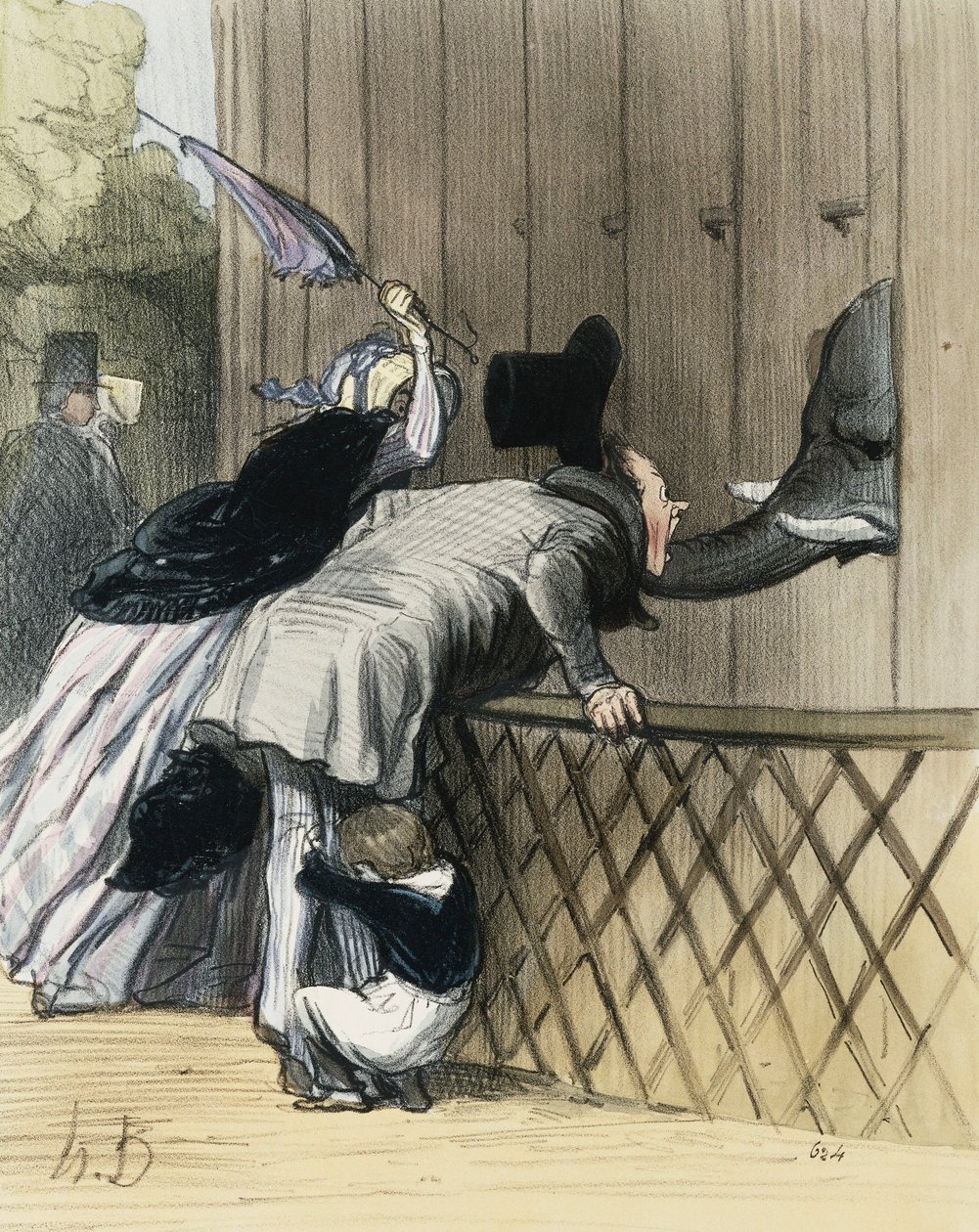 Un susto en el Jardin des Plantes, de "Les Etrangers a Paris" por Honoré Daumier, Aubert et Compagnie, 1844 de Honoré Daumier