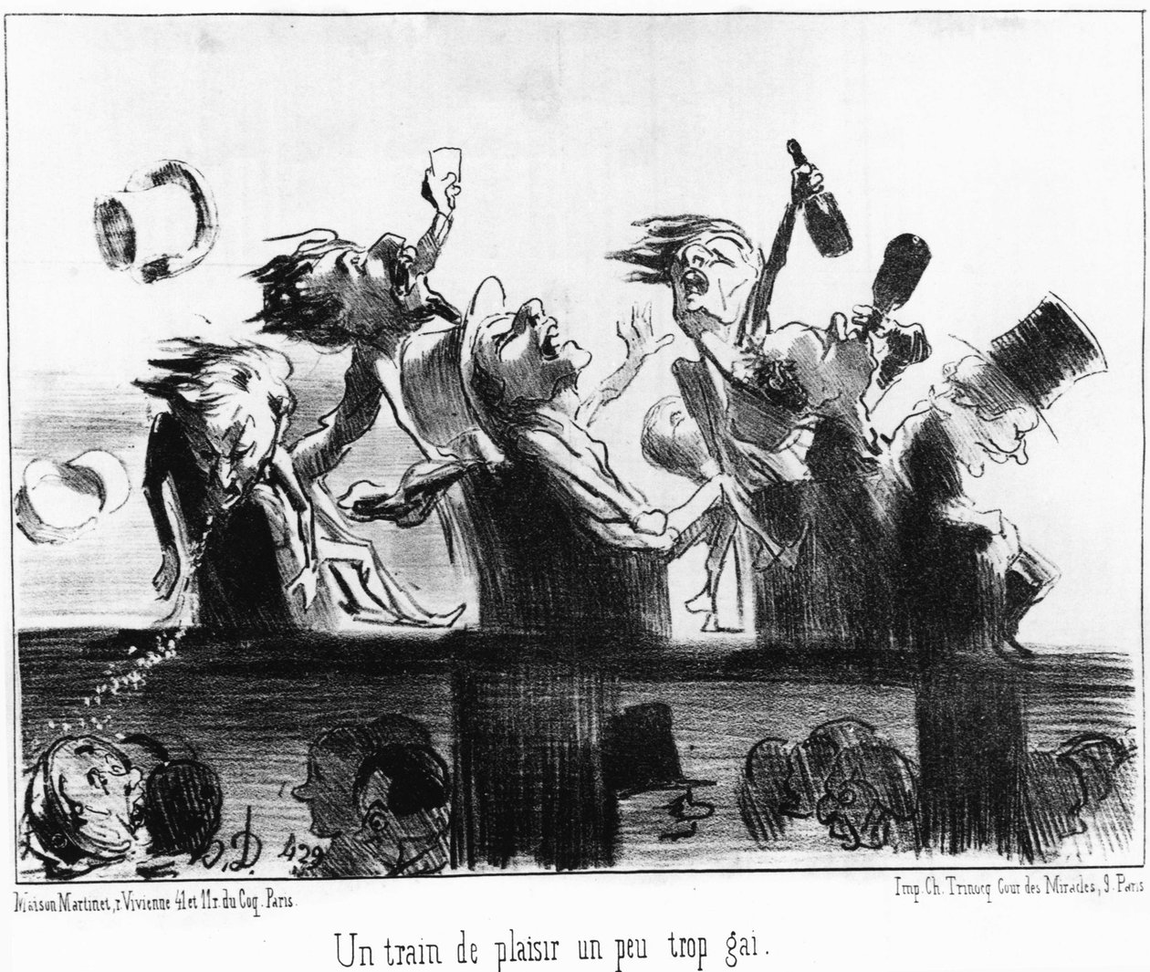 Un tren divertido un poco demasiado alegre: tomado de “” Les trains de Plaisir””, serie de caricaturas sobre los ferrocarriles de Honoré Daumier (1808-1879). “Charivari” de Honoré Daumier