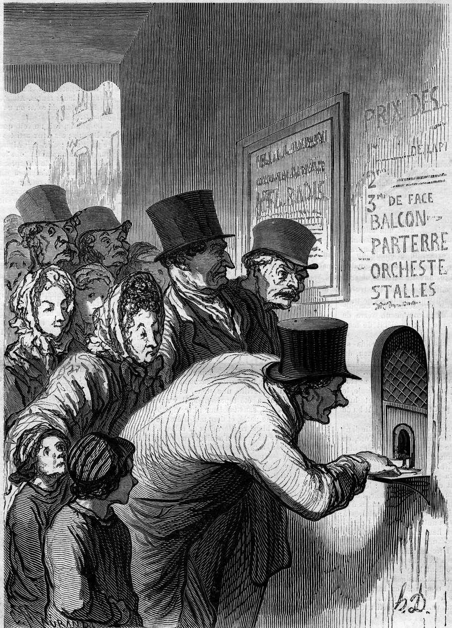 Una ventana de teatro. Caricatura de Honore Daumier (1808-1879). Grabado en “Le Monde Illustré” n°269 de 7 de junio de 1862 de Honoré Daumier
