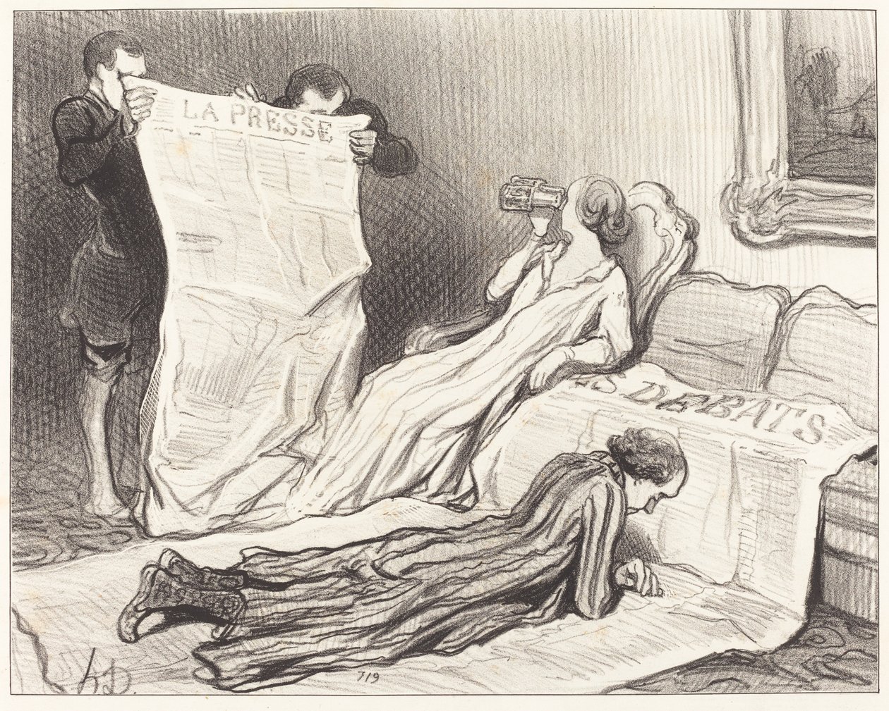 Abonados recibiendo su periódico de Honoré Daumier