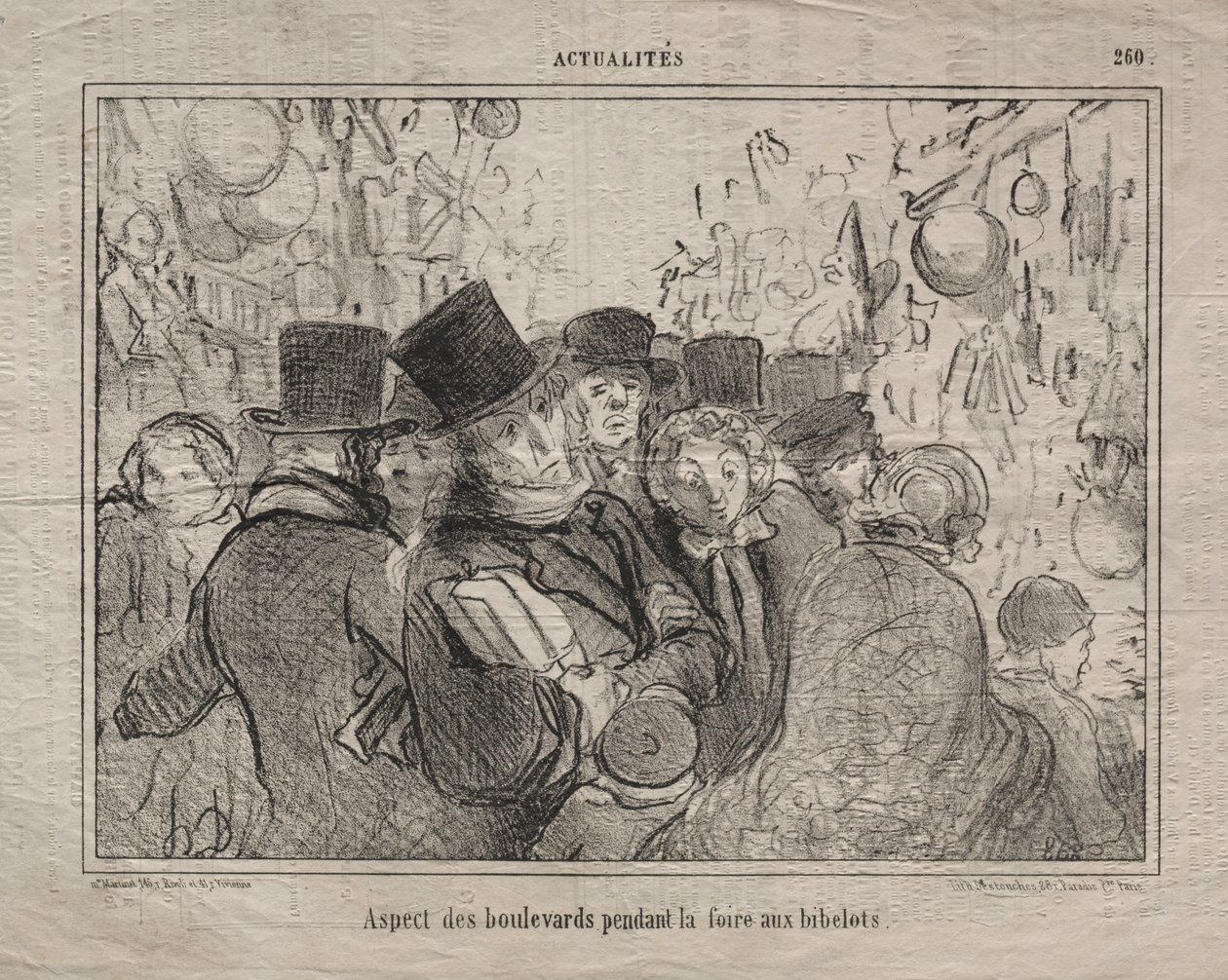 Actualidades (No. 260): Vista de los bulevares durante un mercado de baratijas de Honoré Daumier