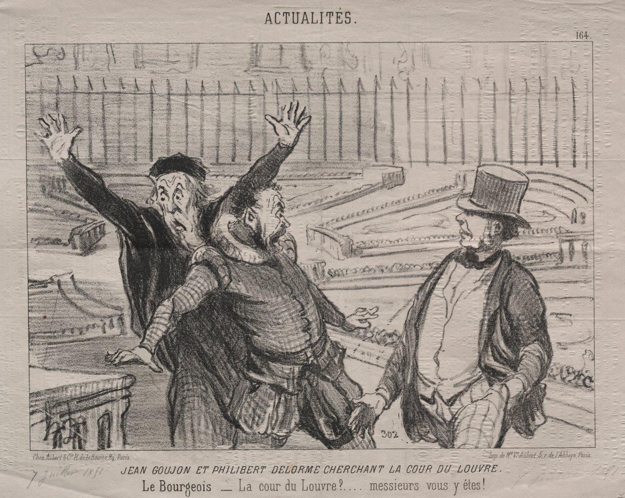 Actualidades (lámina 164): Jean Goujon y Philibert Delorme buscando el patio del Louvre de Honoré Daumier