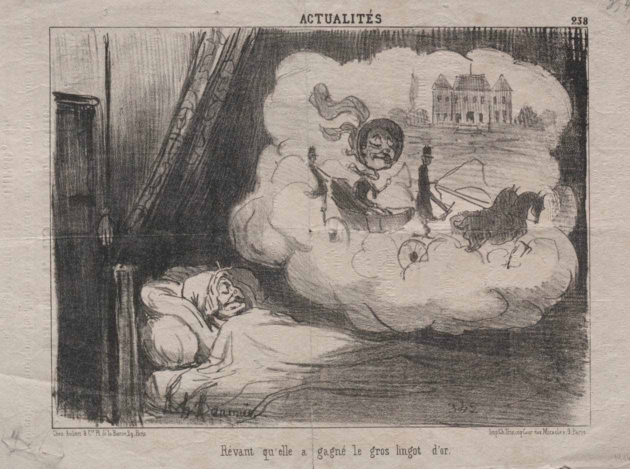 Actualidades No. 238: Soñando que había ganado muchas barras de oro, 1851 de Honoré Daumier