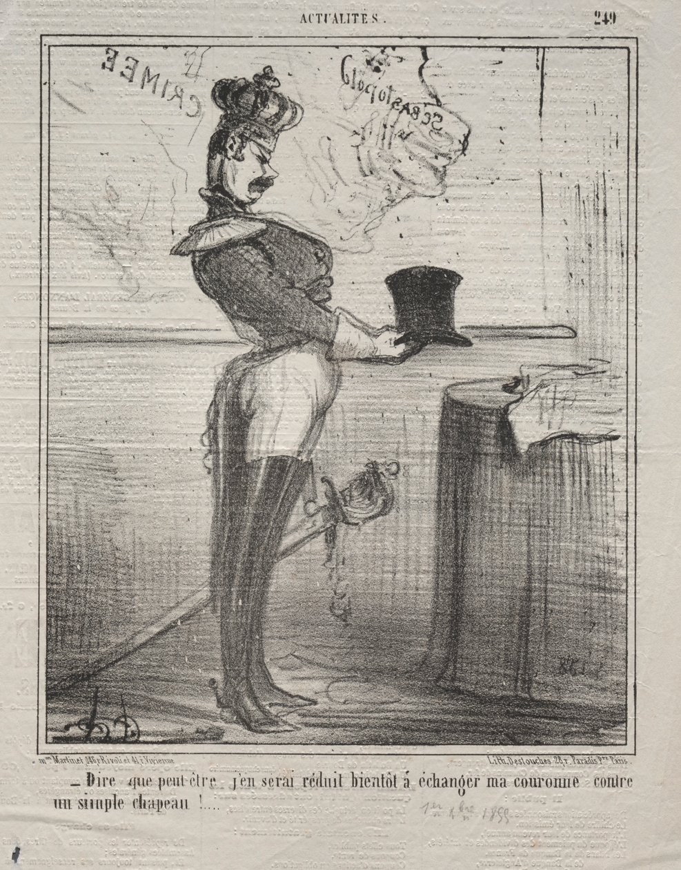 Actualidades No. 249: Dicen que pronto me veré reducido a intercambiar mi corona..., 1855 de Honoré Daumier