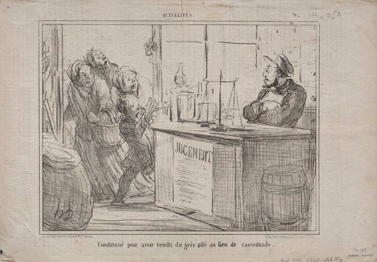Actualidades No. 252: Condenado por haber vendido un montón de arena en lugar de azúcar moreno húmedo, 1855 de Honoré Daumier