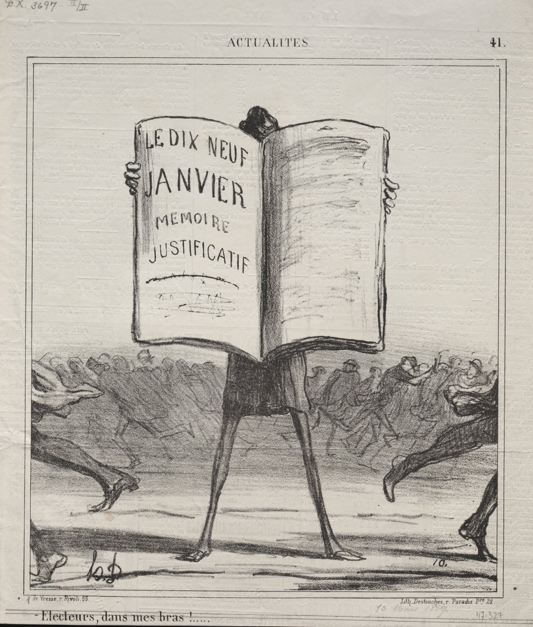 Actualidades No. 41: ¡Electores, en mis brazos!, 1869 de Honoré Daumier