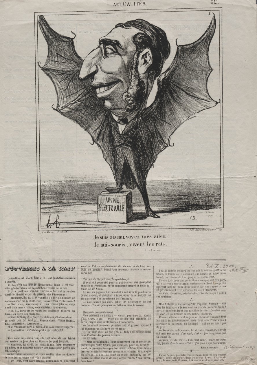 Actualidades No. 62: Soy un pájaro, mira mis alas, 1869 de Honoré Daumier